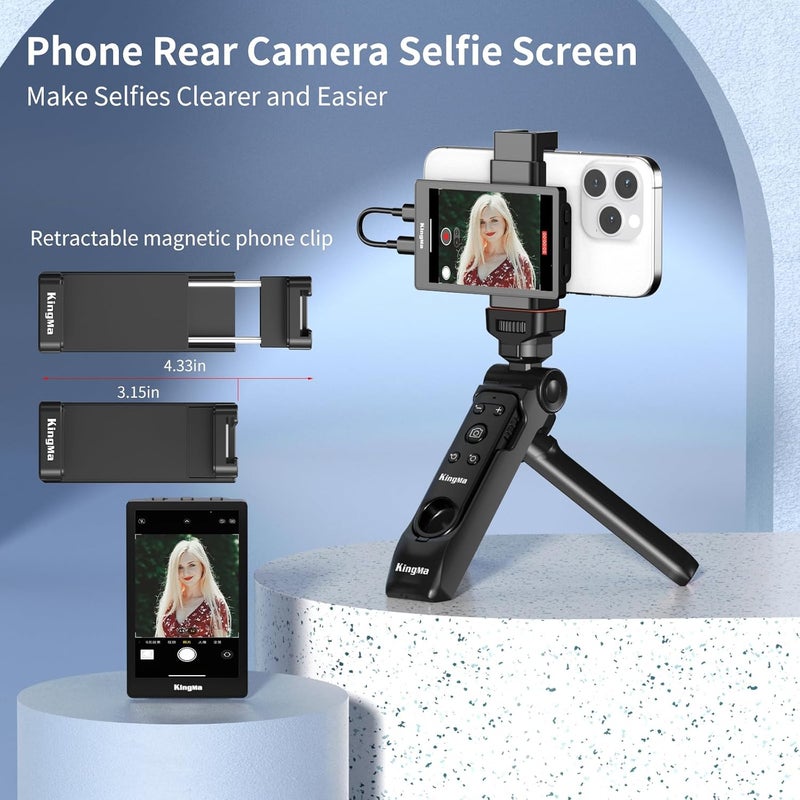KingMa Selfie Monitor Screen for iPhone, 4K 30fps Vlog Screen with Bluetooth Remote Wired Rear Camera Magnetic Phone Vlog Selfie Monitor Screen for Vlog Live Stream & TikTok - Image 2